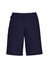 Navy women's cargo shorts featuring a comfort waist and side pockets, designed for casual wear.