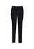 Black women's slim leg scrub pants with a drawstring waistband and side pockets. Features branding on the fabric.