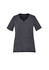 A women's round neck scrub top in dark grey, featuring short sleeves and two front pockets.