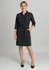 A black shirt dress with a belted waist, button-down front, and two chest pockets displayed on a model.