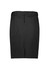 A black mid waist stretch chino skirt with a zipper closure and a streamlined design. Features a logo on the waistband.