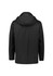 A men's jacket in black featuring a hood and a simple design. The back view showcases its casual style.