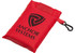 A red pouch with a logo, featuring a clip for easy attachment, ideal for storing reusable grocery bags.
