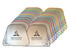 A series of silver sunshades in various colours, featuring a logo, arranged in a neat display.