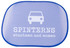 A light blue sunshade with a car graphic and white text, featuring a branded logo.