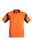 An orange short sleeve polo shirt with navy accents and a branding logo. Suitable for workwear.