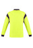 A long sleeve polo shirt in high visibility yellow with navy blue accents and a logo on the chest.