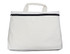 A white calico conference bag with a zip closure and two handles. It features a branding logo.