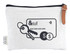 A cream-coloured pouch with a zipper, featuring a graphic of keys and a card, complete with a logo.