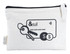 A white pouch featuring a graphic of a key and a card, with a black zipper and branding label.