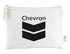 A white pouch featuring a black chevron design and a branding label. Suitable for cards and keys.