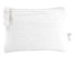 A small white fabric pouch with a zip closure, featuring a logo tag. Ideal for storing earphones or small items.
