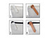 A calico travel pouch, featuring a zipper, in a light cream colour with a brown leather pull tab.