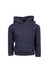 A baby’s stone wash fleece hoodie in a dark navy colour, featuring a front pocket and a hood.