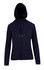 A navy blue women's junior hoodie made from soft cotton and bonded polar fleece, featuring a zipper and hood.