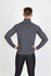 A grey half zip mock neck jumper with long sleeves, featuring a fitted design and a logo on the back.