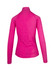 A women's half zip mock neck shirt in a vibrant pink colour, featuring long sleeves and a fitted design.