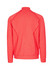 A red heather jacket featuring a high collar and raglan sleeves, with a logo on the back.
