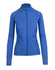 A blue women's jacket with a full zip and long sleeves, featuring a fitted design and a logo.