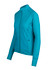 A teal jacket featuring a slim fit, zippered front, and long sleeves, with a logo on the side.