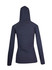 A women's fusion T-shirt hoodie in navy blue, featuring a fitted design and a hood, with a logo on the back.