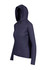 A women's half-hood top in navy blue, featuring a hood and a logo. Ideal for casual wear.
