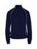 A navy unbrushed contrast jacket featuring white piping details and a fitted design. The jacket has a high collar and ribbed cuffs.