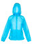 A light blue women's jacket featuring a hood and zippered pockets, designed for versatility and comfort.