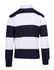 A unisex rugby polo featuring bold navy and white horizontal stripes, with a classic collar and long sleeves.