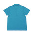 A turquoise unisex polo shirt with a short sleeve and a collar, featuring a logo on the back.