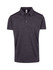 A dark grey polyester polo shirt with a collar and three buttons, featuring a logo.