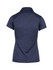 A women's polo shirt in navy blue, featuring a classic collar and a logo on the back.