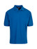 A blue men's cotton pigment dyed polo shirt with a classic collar and short sleeves. It features a logo on the chest.