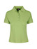 A light green women's cotton polo shirt featuring a button placket and a logo on the label.