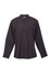 A black button-up shirt with urban stripes, featuring long sleeves and a chest pocket. It has a logo on the collar.