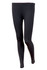Black full-length leggings made from nylon and spandex, featuring a mesh panel design. Includes a logo.