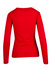 A red women's long sleeve T-shirt featuring a fitted design and a round neckline, with a logo on the back.