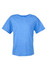 A blue heathered children's t-shirt with short sleeves and a classic fit. It includes a logo.