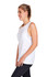 A white women's combed cotton tank top displayed on a model, featuring a simple design and a relaxed fit.