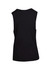 A black women's combed cotton tank top with a sleeveless design and a plain back. It features a logo.