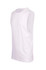 A white combed cotton tank top with no sleeves, featuring a simple design and a logo on the side.