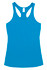 A blue kids' T-back singlet featuring a sleeveless design and a branded label.