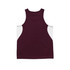 A maroon singlet with white side panels and a branding logo on the back.