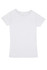 A white women's organic cotton T-shirt with a classic crew neckline and short sleeves. It features a branding logo.