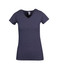 A women's marl V-neck T-shirt in a navy blue colour, featuring short sleeves and a fitted design.