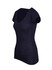 A navy blue women's raw cotton wave V neck t-shirt with short sleeves and a fitted design.