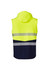 A high-visibility unisex softshell jacket in yellow and navy, featuring reflective stripes and a hood.