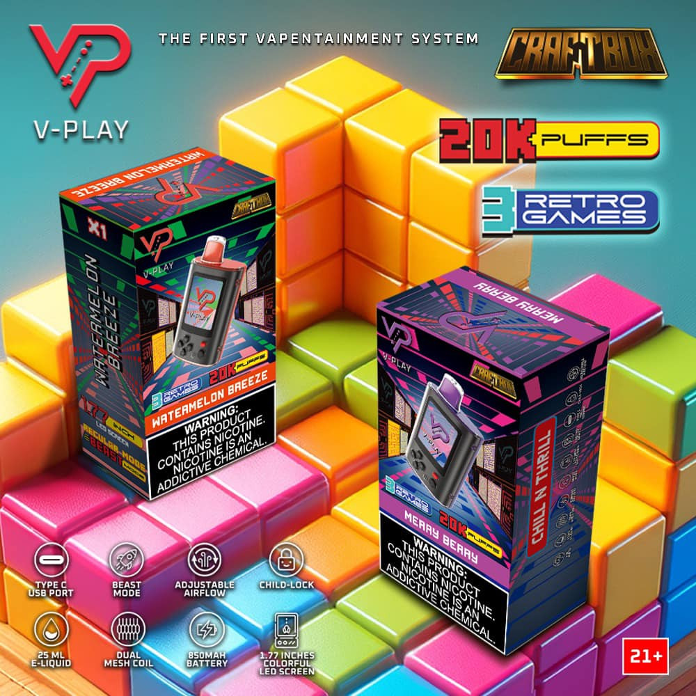 Craftbox V-Play 20K Disposable Vape with Built in Gaming System 25mL - 5 Pack Craftbox V-Play 20K Disposable Vape with Built in Gaming System 25mL - 5 Pack