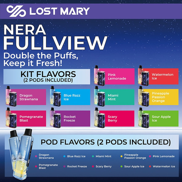 Lost Mary Nera Fullview 70K Nera Fullview Device + 2 Nera Fullview Refill Pods) (5-Pack)