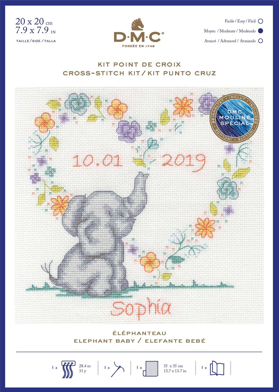 DMC Kreuzstich-Set 'Hello Baby' - Inkl. Garn, 14 Ct Aida, Stickrahmen 15,2 Cm